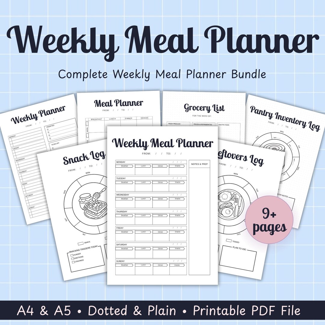 Meal Planner Printable Minimalist | Weekly Meal Prep, Food Diary Log ...