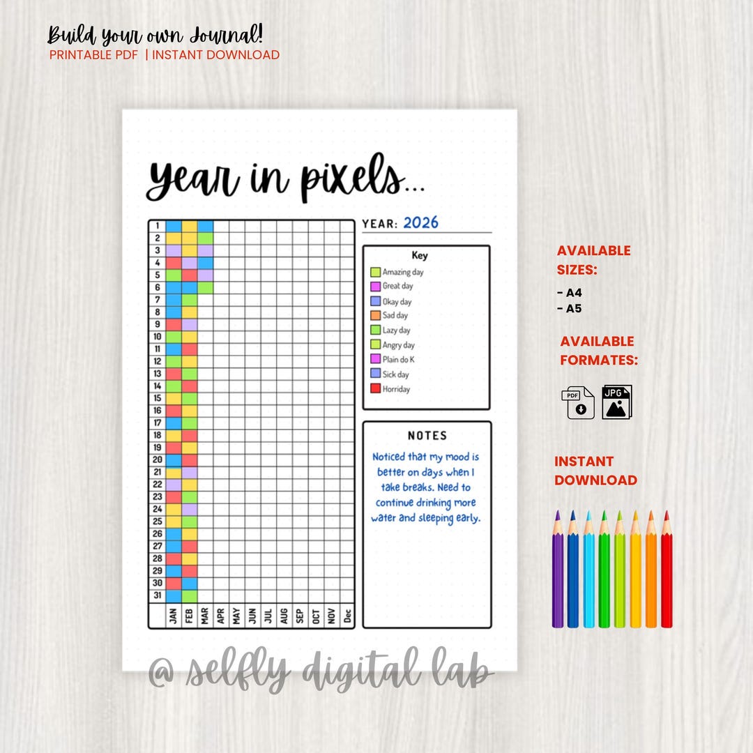A Year in Pixels Mood Tracker Printable for New Year Resolution ...