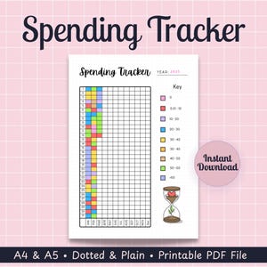 Year in Pixels Spending Tracker - Color-Coded Expense Log - Minimal Finance Journal Page