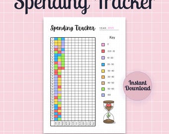 Year in Pixels Spending Tracker - Color-Coded Expense Log - Minimal Finance Journal Page