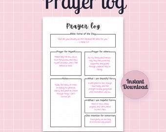Daily Prayer Log Printable Journal: Daily Reflection, Spiritual Growth, Bible tracker