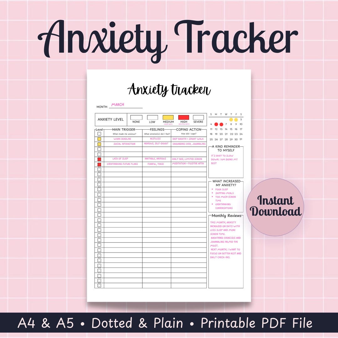 Weekly Trigger Log Monthly Anxiety Tracker Printable Journal: Trigger Tracker, Migraine ...
