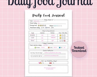 Daily Food Printable Journal: Food diary log, Eating and Takeout Tracker, Calorie & fitness template