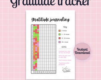 Gratitude Journaling Tracker Printable: Gratitude Worksheet, Daily devotional, Mental Health Journal -Year in Pixels
