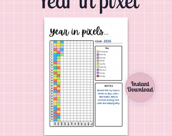 Year in Pixels Mood Tracker Printable | Yearly Anxiety & Rate My Day Journal
