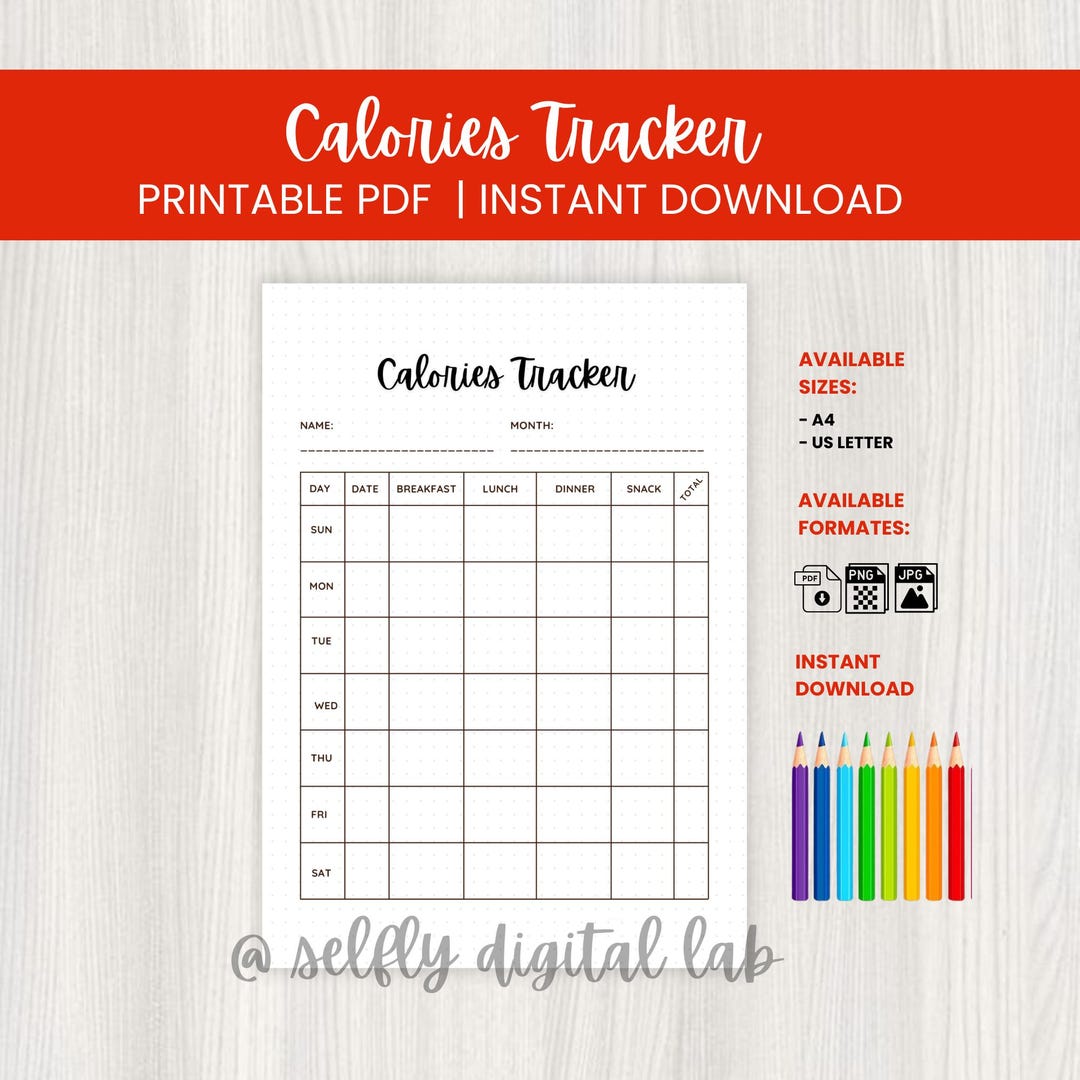 Calories Intake Tracker: Nutrition Log, PRINTABLE Journal Page ...