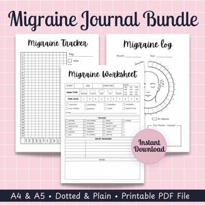 Migräne Tracker Journal Bündel: Schmerzlogbuch zum Ausdrucken, Leiste, Schmerztagebuch, Chronische Kopfschmerzen PDF