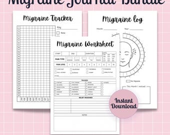 Migraine Tracker Journal Bundle: Pain Log Printable, Symptom, Trigger Tracker, Chronic Headache PDF