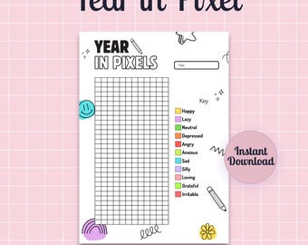 Year in Pixels - New Year Resolution - Printable Journal Page - Daily Mood Tracker - Instant Download