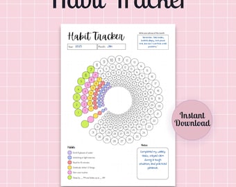 Daily Habit Tracker - Yearly Mood Tracker - Printable Planner Gratitude Journal  - Year In review - Rate-my-day