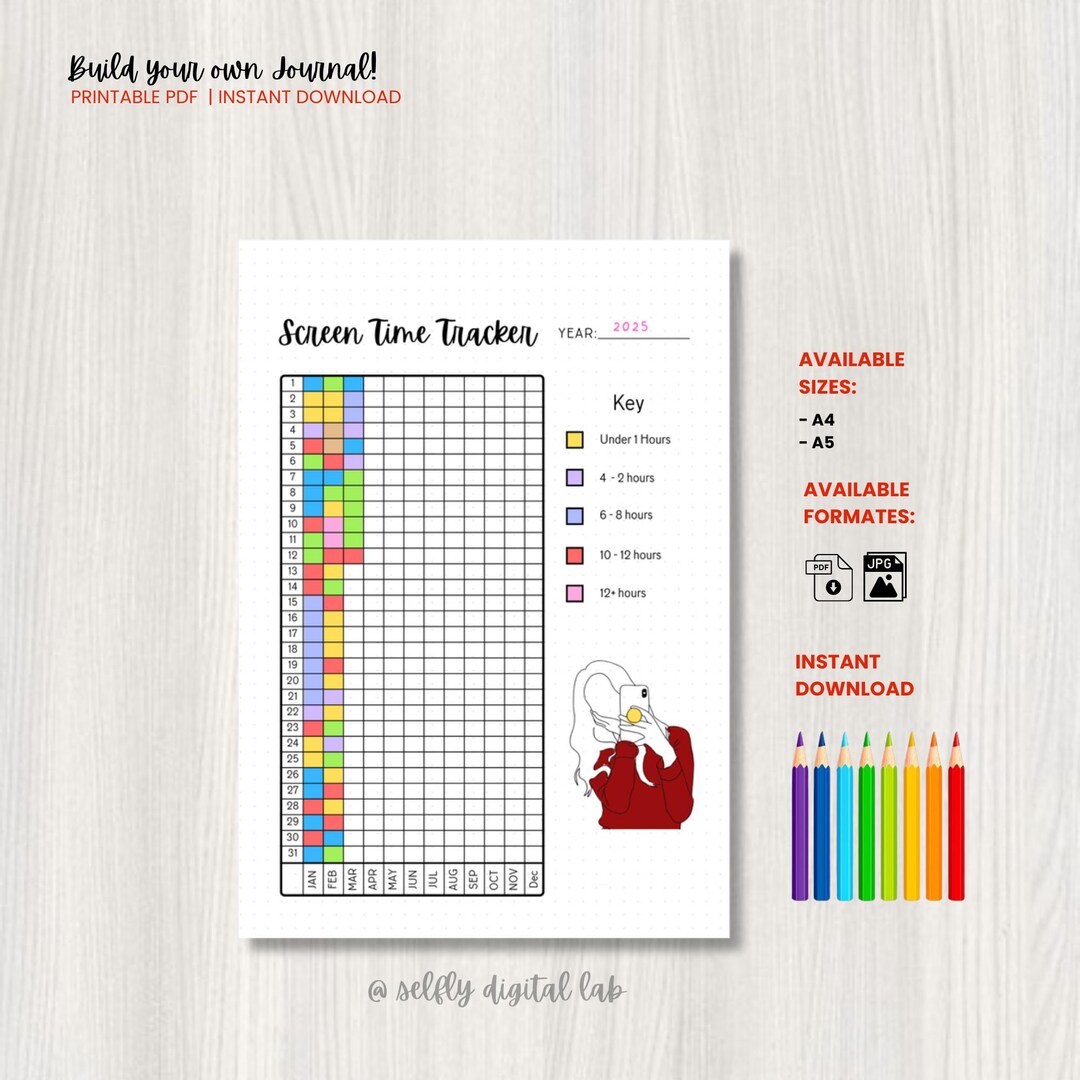 Screen Time Tracker Printable – Digital Detox Planner – Phone Usage Log ...