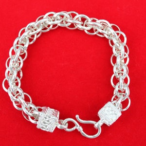 Sterling Silver Chain Bracelet, Bicycle Link Chainmaille Bracelet, S Clasp