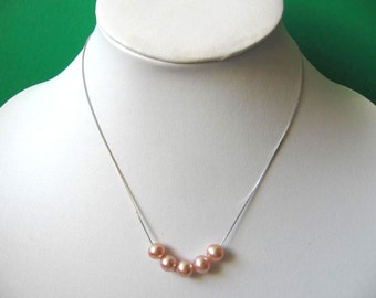 Lovely Pink Round Freshwater Pearls on 925 Sterling Silver Snake Chain
