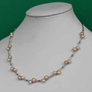 Beautiful Twisted Two Strands White Pink Freshwater Pearl Necklace