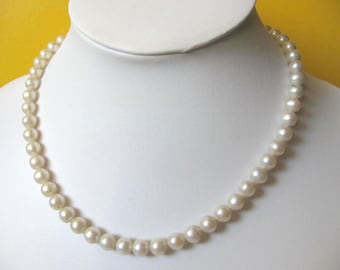 Collar De Perlas De Ilusión Flotante - Perlas De Agua Dulce Blancas En Plata De Ley 925