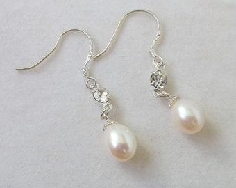 Freshwater Pearl Drop Earrings, Dangle Teardrop Pearl Earrings, Bridal Wedding Gift