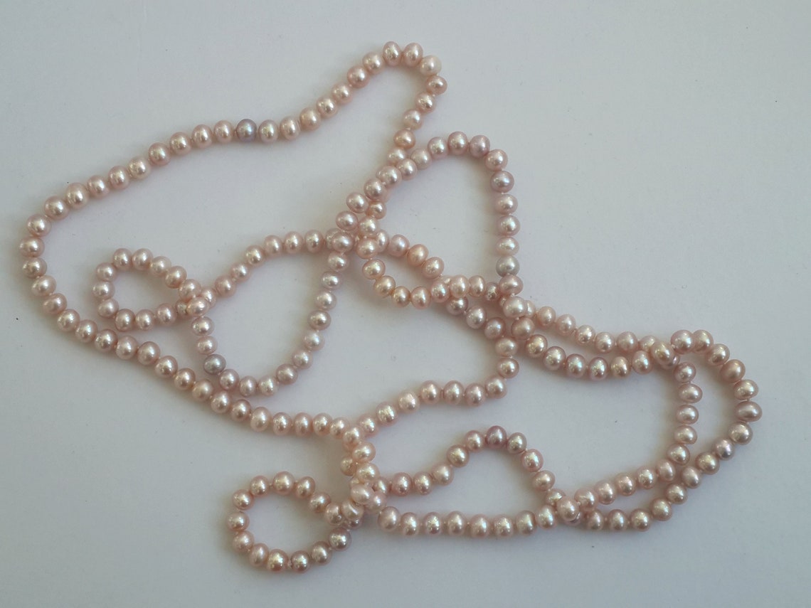 48 Inch Long Genuine Mauve Rondelle Freshwater Pearl Rope Necklace - Etsy