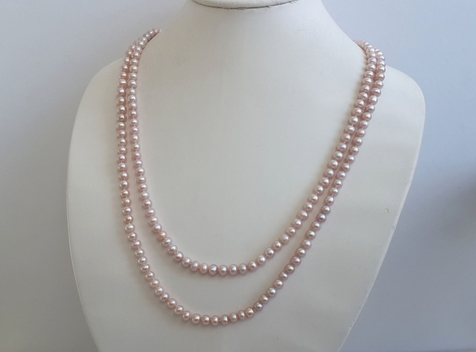 48 Inch Long Genuine Mauve Rondelle Freshwater Pearl Rope Necklace - Etsy