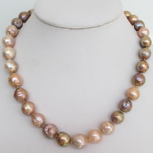 Beautiful Pink Lavender Golden Purple Kasumi-like Winkled Pearl Necklace