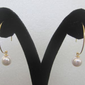 White Japanese Pearl Earrings,  18K Solid Yellow Gold Hoops