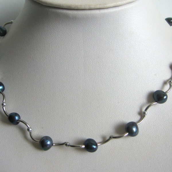 Beautiful Tin Cup Blue Baroque Freshwater Pearl Necklace