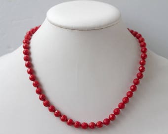 Beautiful Red Coral Facted Round Necklace