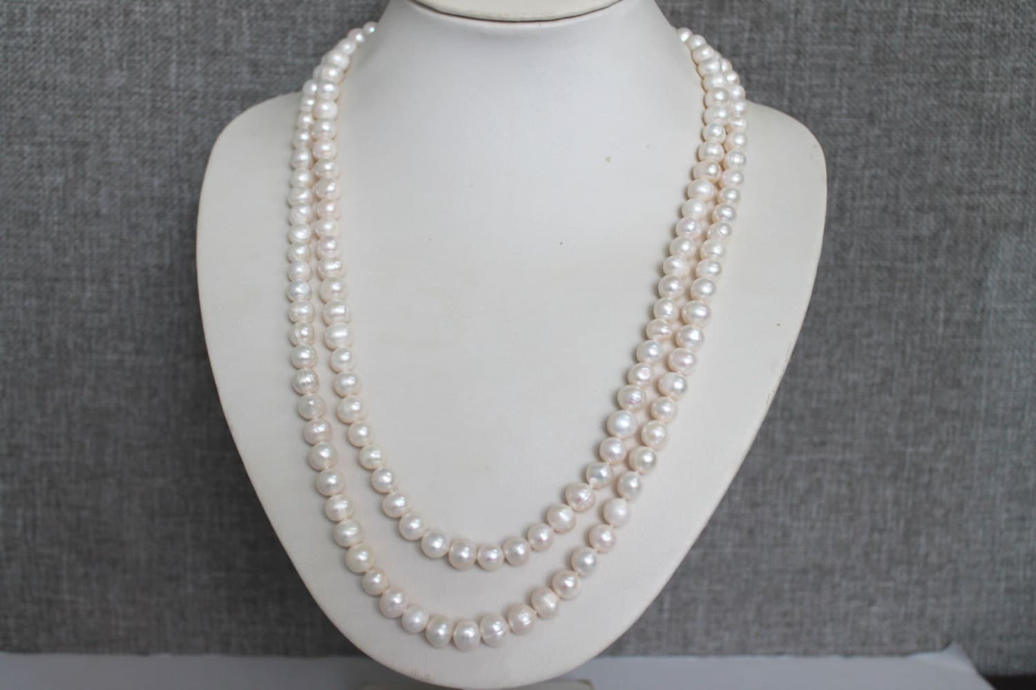 White Mm Freshwater Pearl Rope Necklace Inch Long Etsy India