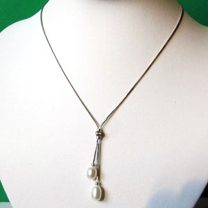 Fabulous White Freshwater Pearls Silver Plated Snake Skin Chain Necklace