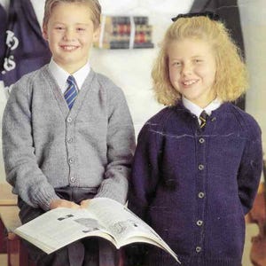 1990s School Knitting Pattern PDF | 4 Designs Cardigans Sweaters Slipover | 22–40" | Instant Download
