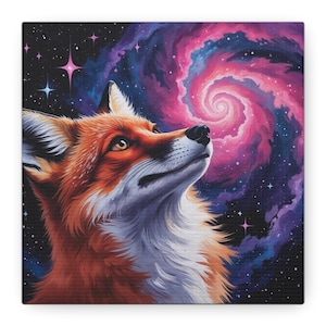 Kosmischer Fuchs Leinwandkunst, Gestreckte Wanddekoration, Galaxy Tierdruck, Kunstwerk zum Thema Weltraum, Einzigartiges Geschenk für Naturliebhaber, 3,2 cm Tiefe