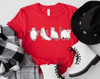 Ghost Cat Baby Bodysuit, Spooky Ghost Cat Women T-Shirt, Spooky Halloween Cat Ghost T-Shirt, Cute Cat Lovers Shirt, Retro Ghost Cat T-Shirt