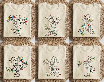 Mickey and Friends Christmas Lights Shirt, Disney Christmas Lights T-Shirt, Disneyland All Characters Holiday Shirt, Very Merry Xmas Shirt