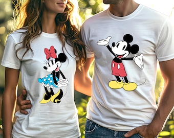 Disney Mickey Minnie Mouse Classic Pose Couple Shirt, Couple Matching Shirt, Disneyland Trip Holiday Vacation Retro Mickey And Minnie Shirt