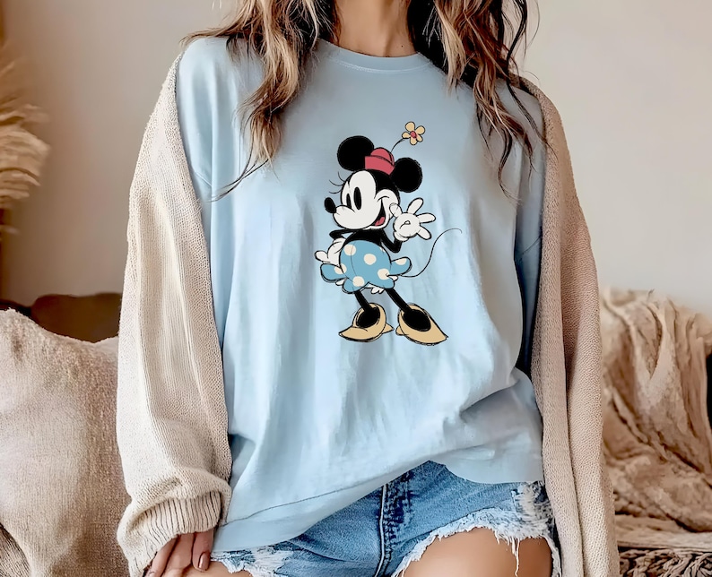 Cute Minnie Mouse Classic Sketch Comfort Colors® Shirt, Cute Vintage Portrait Minnie T-Shirt, Retro Minnie Mouse Family Vacation Trip Shirt image 1