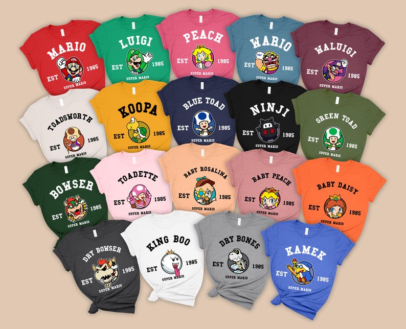 Super Mario Shirt, Mario Characters Shirt, Mario Family Matching T-Shirts, Mario & Friends Party Matching Shirts, Family Group Shirts image 1