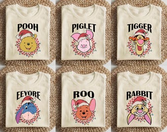 Winnie the Pooh Characters Christmas Shirt, Disney Christmas Party T-Shirt, The Pooh Eeyore Tigger Piglet Christmas Family Matching T-Shirts