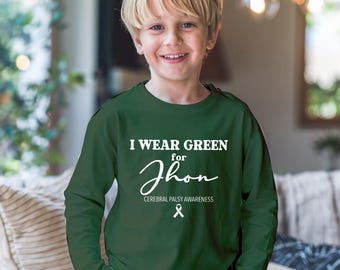In March We Wear Green Custom Name SweatShirt, Cerebral Palsy Awareness SweatShirt, Awareness T-Shirt, Green SweatShirt,