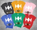 Cosplay Ranger Costume T-Shirts, Halloween Group Matching Shirt, Outfit for Kids, Baby Bodysuit Ranger Costume, Family Group T-Shirts