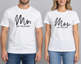 Custom Est Shirt, Mr and Mrs Couples Shirt, Honeymoon Shirt, Wedding Shirt, Mr and Mrs, Just Married Shirt, Wife And Hubs Anniversary Shirts