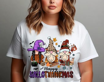 Happy Hallothanksmas Shirt, Cute Gnomes Shirt, Funny Halloween Thanksgiving Christmas Shirt, Halloween Party Shirt, Fall Unisex T-Shirt