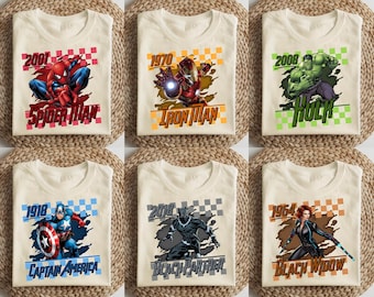 All Characters Checkered Disney Marvel Avengers Shirt, Spiderman Iron Man Birthday Boy Birthday Girl, Marvel Family Group Matching T-Shirts