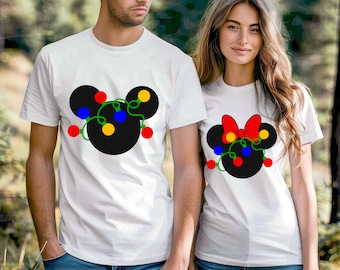 Disney Christmas Lights Shirts, Mickey and Minnie Christmas Couple Shirts, Christmas Squad Shirt, Disney Family Matching Christmas Shirts