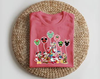 Retro Mickey & Co Christmas Shirt, Vintage Mickey and Friends Christmas Balloons Kids Shirt, Disney Family Christmas Matching T-Shirts