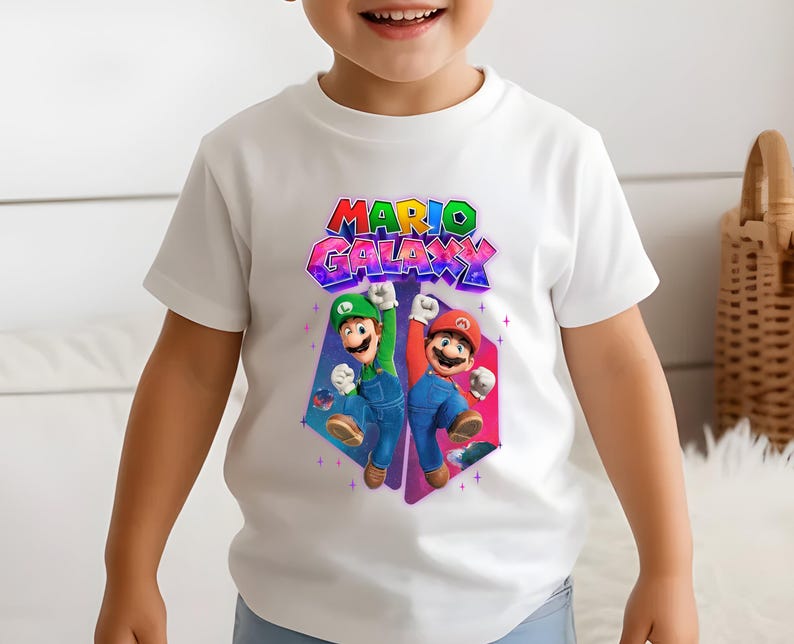 Camiseta de la película Super Mario Galaxy, camiseta de Peach, Yoshi, Bowser y Luigi, camiseta Mario desde el 85 para gamers, camiseta de Super Mario de Universal Studios imagen 1