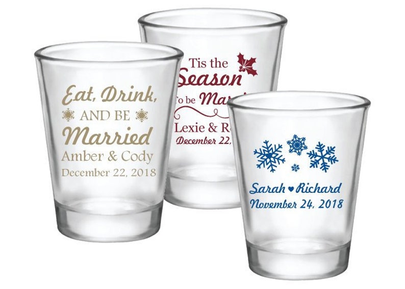 Winter wedding favors winter wedding snowflake wedding winter wedding shot glasses love laughter and happily ever after