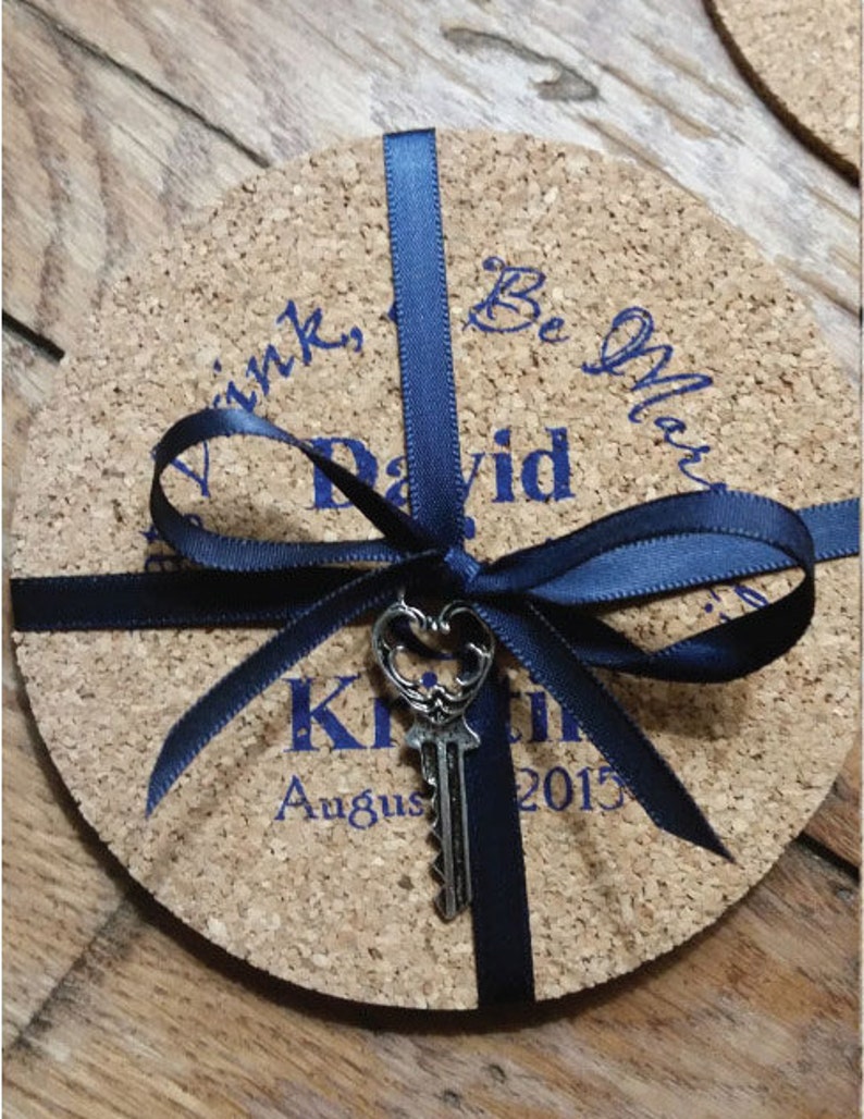Wedding Favors Coasters Personalized Round Cork Drink