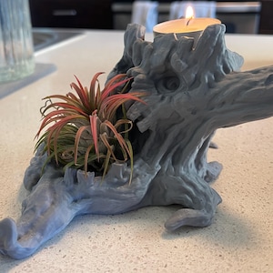 Haunted Tree Stump Planter – Gothic Forest Tealight Holder, Fantasy Desk Accent