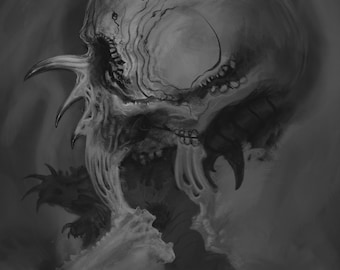 Abstract Skull Drawing | Dark Fantasy Sci-fi - Art Print- Digital Download