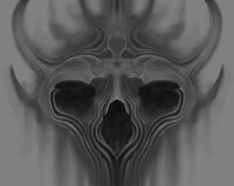 Gothic Skull Drawing Digital Art File – Surreal Horror Wall Art Download – Monochrome