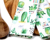 Succulents Tea Towel, Cacti Kitchen Decor, Watercolour llustration, Plant Kitchenware, Succulent Gift